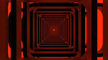 Obraz premium Movement through square 3d tunnel. Design. 3D lines in square tunnel with colored background. Looped traffic through square tunnel