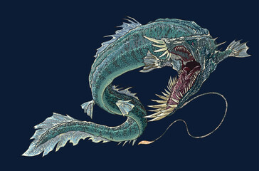 Drawing deep sea monster, predator, art.illustration, vector