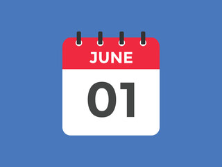 june 1 calendar reminder. 1st june daily calendar icon template. Vector illustration 
