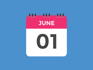 june 1 calendar reminder. 1st june daily calendar icon template. Vector illustration 
