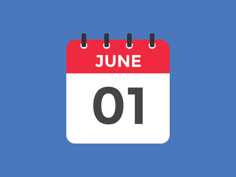 june 1 calendar reminder. 1st june daily calendar icon template. Vector illustration 
