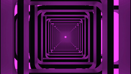 Movement through square 3d tunnel. Design. 3D lines in square tunnel with colored background. Looped traffic through square tunnel