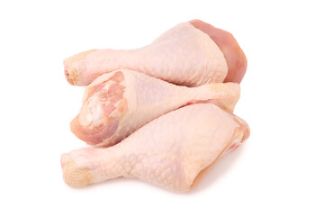 Raw chicken legs on white background isolated. Chicken meat. Diet meat.