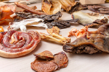 Natural treats for pets. dried meat products to feed and motivate dogs