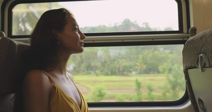 Travel and Exploration of Tourist Woman by Sri Lankan Train to Famous