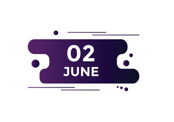 june 2 Calendar icon Design. Calendar Date 2nd june. Calendar template 
