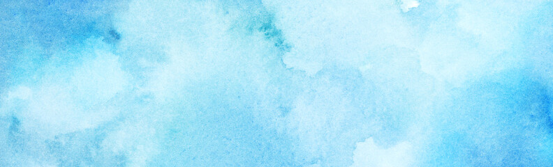 Hand painted watercolor blue background with abstract cloudy sky concept with color splash design. Texture grunge, soft fog.