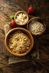 Traditional freshly made granola with ingredients