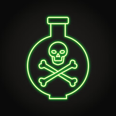 Chemical flask with poison neon icon