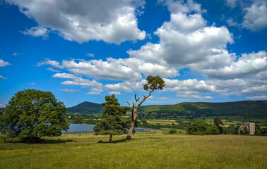 landscape with sky and clouds by lake