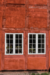 timber frame detail of red traditional wattle house, Helsingor, Denmark