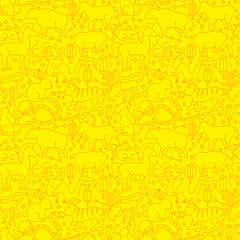 Chinese Horoscope Line Seamless Pattern. Vector Illustration of Outline Background.