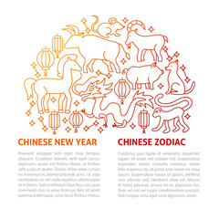 Chinese Horoscope Line Template. Vector Illustration of Outline Design.