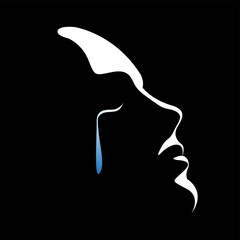 vector illustration of a female light and shadow face with tears flowing down her cheeks. victim of violence, domestic violence, abuse, harassment. stop violence against women. social poster, print.
