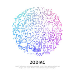 Zodiac Circle Concept. Vector Illustration of Outline Design.