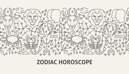 Zodiac Horoscope Banner Concept. Vector Illustration of Outline Design.