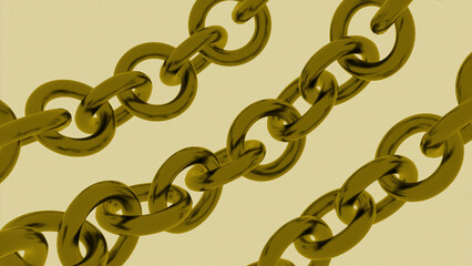 Obraz premium Three rows of metal gold chains moving isolated on a beige background. Design. Moving 3 d chains, seamless loop.