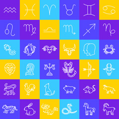 Zodiac Horoscope Line Icons. Vector Thin Outline Chinese Culture Symbols.