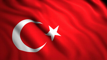 Turkey flag waving in the wind with highly detailed fabric texture. Motion. Beautiful red Turkey flag.