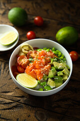 Homemade salmon poke with avocado