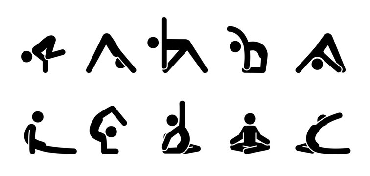 Yoga pictogram icon people. Yoga pose, meditate practice, sport exercise pictogram man set. Health, meditate symbol. Vector illustration.