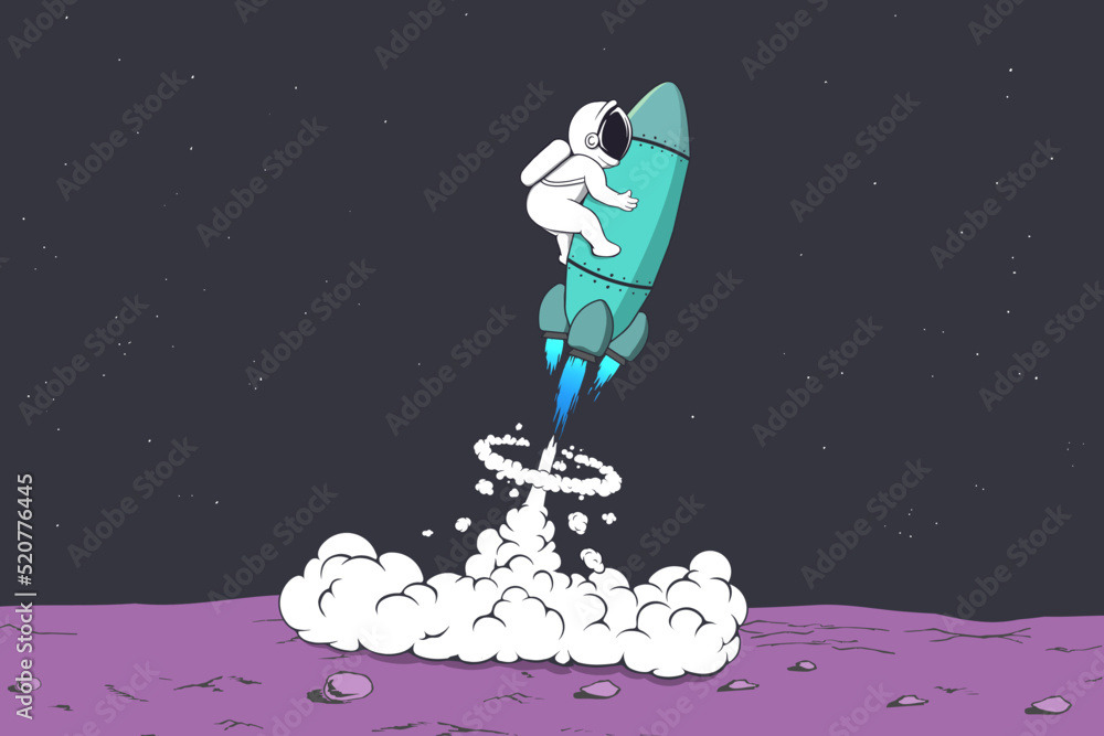 Canvas Prints astronaut flies to space on rocket