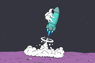 astronaut flies to space on rocket
