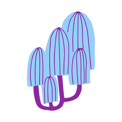 Magic mushroom decorative in cold violet and blue colors. Hand drawn vector illustration