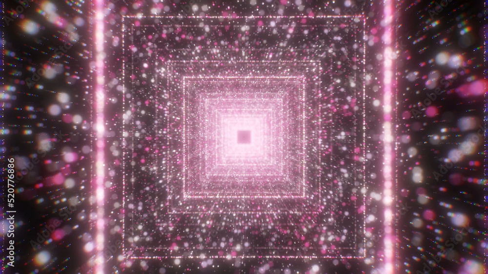 Aufkleber squared digital tunnel, blurred flying dots, seamless loop. motion. flying through 3d glowing tunnel