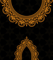 Woman dress golden ornament frame design vector around chest and neck on black color