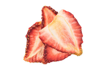 dried strawberry pieces isolated on white background