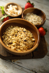 Traditional freshly made granola with ingredients