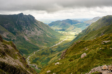  A view down the Langdale Valley from Rossett Pike in the Lake District