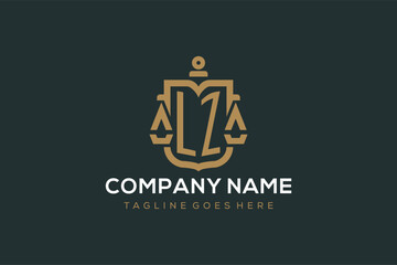 Initial LZ logo for law firm with luxury modern scale and shield icon logo design - obrazy, fototapety, plakaty