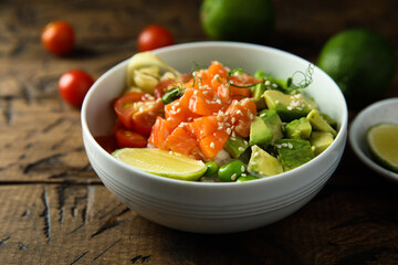 Homemade salmon poke with avocado