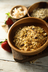 Traditional freshly made granola with ingredients