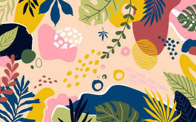 Design banner frame background .Colorful poster background vector illustration.Exotic plants, branches,art print for beauty, fashion and natural products,wellness, wedding and event.