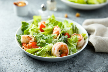 Traditional Caesar salad with shrimps