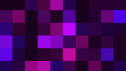 Flickering squares background, seamless loop animation. Motion. Different tones of purple color blinking squares, effect of pixels.