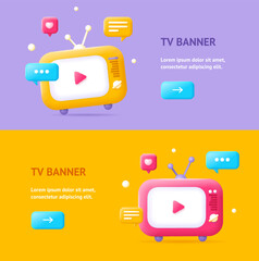 3d TV Banner Horizontal Set. Vector