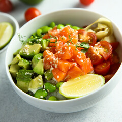 Homemade salmon poke with avocado