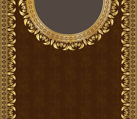  Woman dress golden ornament frame design vector around neck and chest on black color