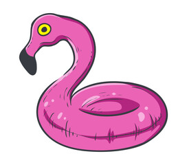 Flamingo swim ring, color vector illustration