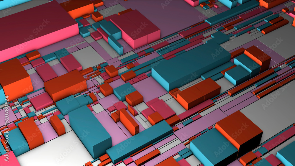 Poster abstract geometric background with moving blocks of different size and colors. motion. 3d rectangula