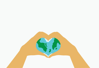 Hand forming heart with a globe. Editable Clip Art.