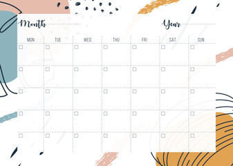 Monthly planner calendar template. Simple printable to do list. Business organizer page. Paper sheet. Realistic vector illustration. A4 and US Letter Ai, RGB/CMYK