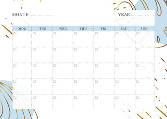 Monthly planner calendar template. Simple printable to do list. Business organizer page. Paper sheet. Realistic vector illustration. A4 and US Letter Ai, RGB/CMYK