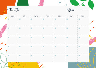 Monthly planner calendar template. Simple printable to do list. Business organizer page. Paper sheet. Realistic vector illustration. A4 and US Letter Ai, RGB/CMYK
