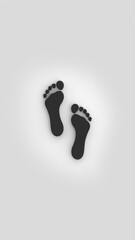 Fototapeta na wymiar footprint of a man on a white background. black trail. the concept of moving forward. Vertical image. 3d rendering. 3d image.