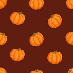 Seamless pattern with autumn pumpkins. October harvest. Thanksgiving and Halloween. Vector illustration for fabrics, textures, wallpapers, posters, cards. Editable elements.